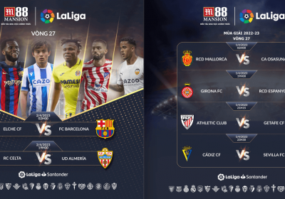 Lịch thi đấu Vòng 27 La Liga 2022-23