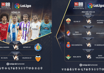 Lịch thi đấu Vòng 34 La Liga 2022/23
