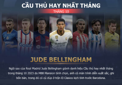 SAO REAL MADRID JUDE BELLINGHAM LÀ CẦU THỦ HAY NHẤT THÁNG 10/2023 CỦA M88 MANSION