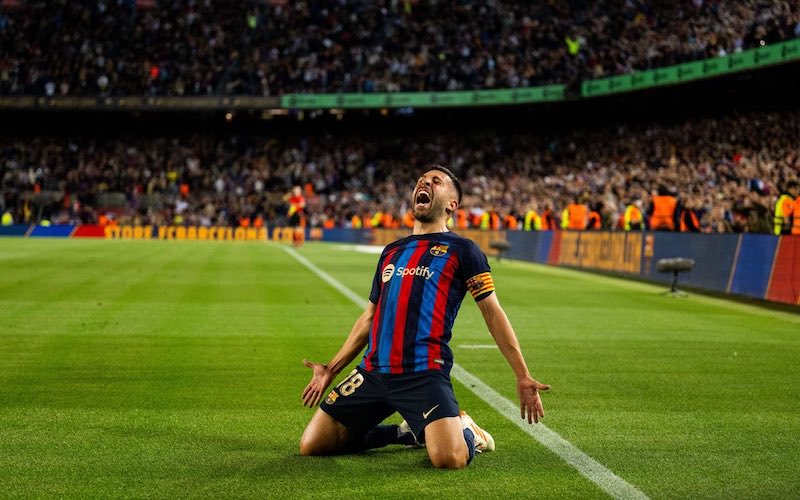 Jordi Alba celebrated as he scored the winner for Barca