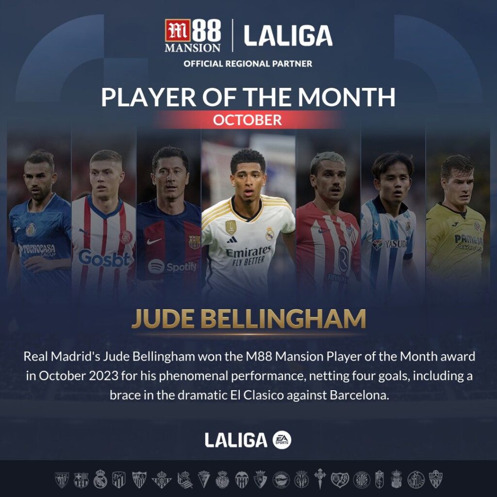 Jude Bellingham is M88 Mansion Player of the Month of October 2023