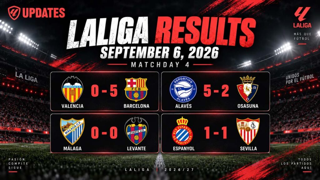 September 6, 2026 Laliga Result-MatchDay 4