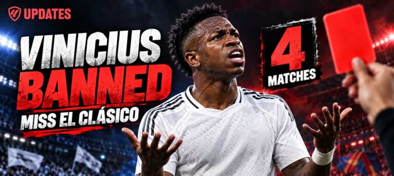 Featured Image for article Vinicius Jr has been banned for four LaLiga matches